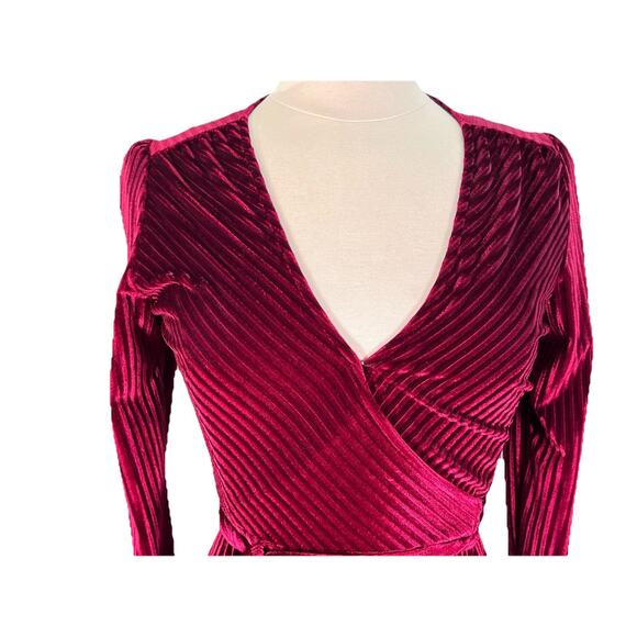 Baltic Born Dress Womens Small Burgundy Velvet Maxi Wrap Long Sleeve Goth Autumn - Picture 2 of 10